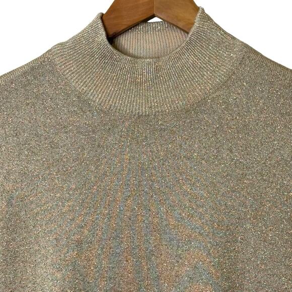 Talbots Metallic Gold Size Small Petite Mock Neck Knit Top Shirt - Picture 2 of 7